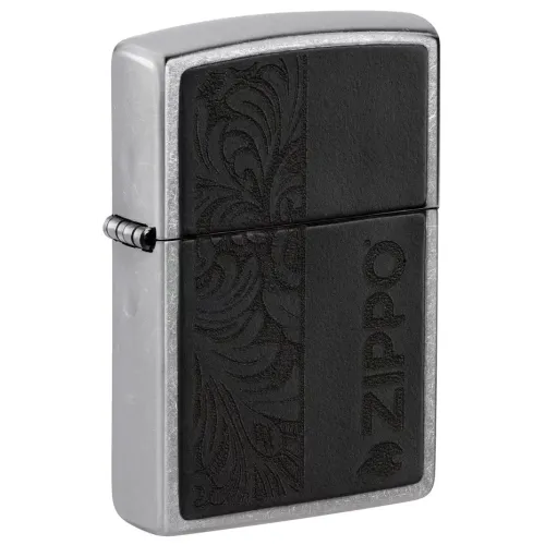 Зажигалка бензиновая ZIPPO Black Leather Emblem - Zippo Design, хром, кожа, черный (49919)