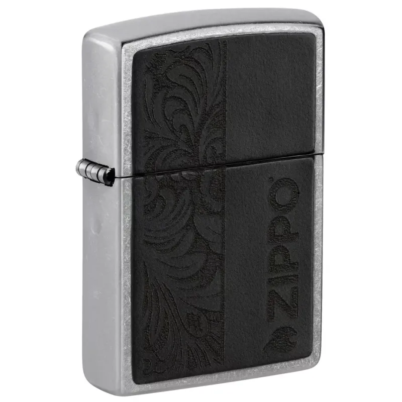 Зажигалка бензиновая ZIPPO Black Leather Emblem - Zippo Design, хром, кожа, черный (49919)