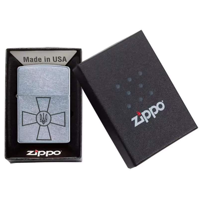 Запальничка бензинова Zippo Ukraine Classic Street Chrome гравіювання знак ЗСУ (207 ЗСУ)