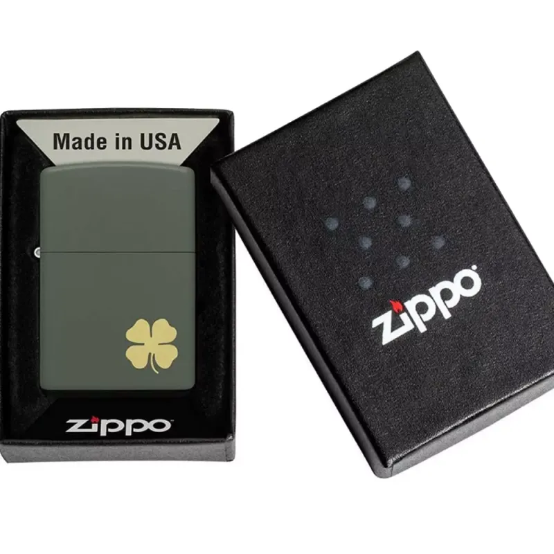 Зажигалка бензиновая Zippo Four Leaf Clover Design Темно-зеленая (49796)