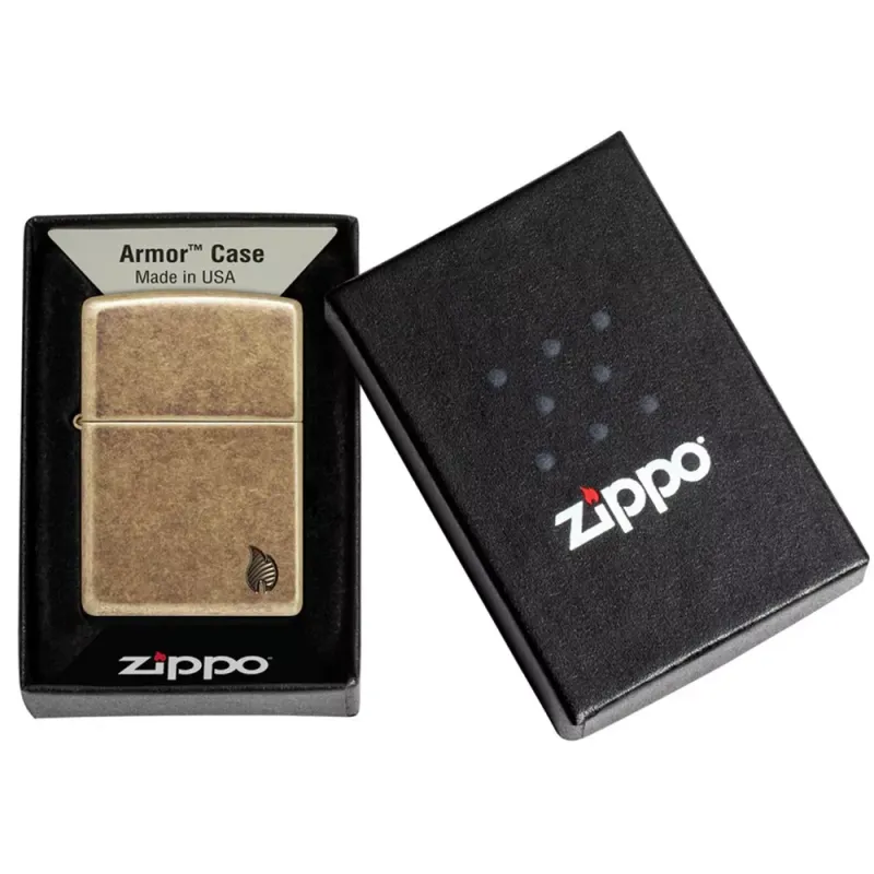 Зажигалка армированная бензиновая ZIPPO Armor® Antique Brass Design Series Flame, латунный (46400)