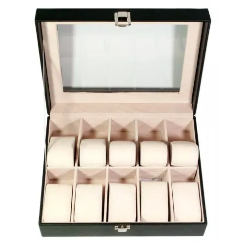 Футляри Футляр для зберігання наручних годинників на 10 шт, еко-шкіра, чорний(DN30858)