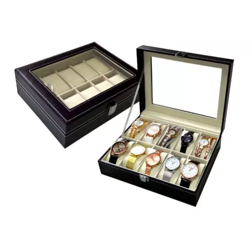 Футляри Футляр для зберігання наручних годинників на 10 шт, еко-шкіра, чорний(DN30858)