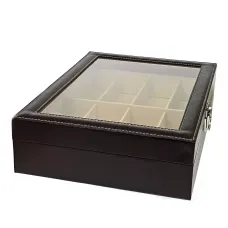 Футляр для зберігання окулярів 8 шт 34х25х8.5 см еко-шкіра, чорний (DN32148)