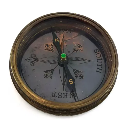 Компасы, лупы Компас безжидкостный бронзовый в кожаном футляре " Dollond London" Compass Dolland Antic 8,7 х3,5см (DN34903)