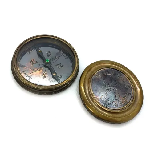 Компасы, лупы Компас безжидкостный бронзовый в кожаном футляре " Dollond London" Compass Dolland Antic 8,7 х3,5см (DN34903)