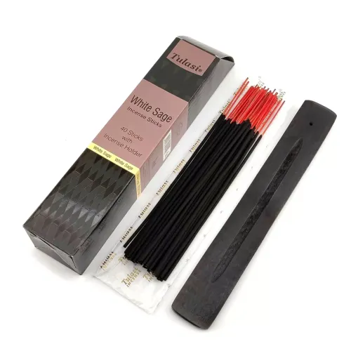 Набори пахощів Пахощі Біла Шавлія White Sage Tulasi 40 штук аромапалочок та дерев'яна підставка (DN34551)