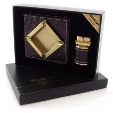 Подарунковий набір настольна попільничка із газовою запальничкою (21х15,5х5 см) чорний, еко-шкіра(DN27222)