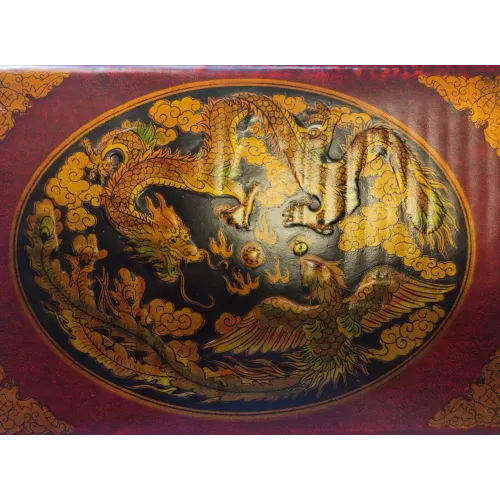 Игральные карты Шкатулка с картами в винтажном стиле "Дракон и Феникс" 2 колоды карт на 54 шт, синяя, красная рубашка (DN22075)