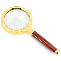 Универсальная лупа с ручкой, металл, пластик, коричневый, золотистый, кратность 3Х (d-7 см h-15,5 см) (DN29791)