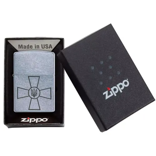 Бензиновые зажигалки Зажигалка бензиновая Zippo Ukraine Classic Street Chrome гравировка знак ВСУ (207 ВСУ)
