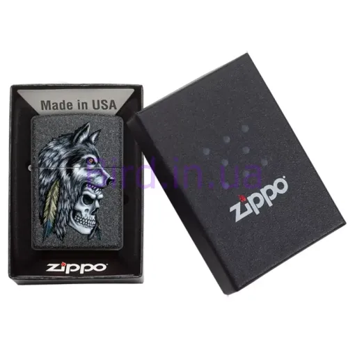 Бензиновые зажигалки Зажигалка бензиновая Zippo Wolf Skull Feather Design (29863) Бензиновые зажигалки Зажигалка бензиновая Zippo Wolf Skull Feather Design (29863)