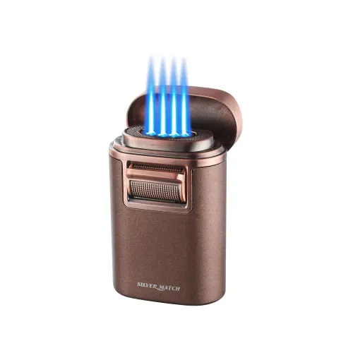 Газові запальнички Запальничка газова для сигар настільна 4 турбо Silver Match Monaco підставка для сигари, темна мідь, подарункова коробка (40674372)