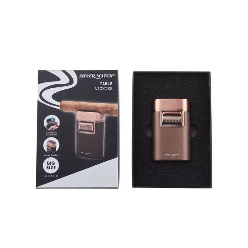 Газові запальнички Запальничка газова для сигар настільна 4 турбо Silver Match Monaco підставка для сигари, темна мідь, подарункова коробка (40674372)