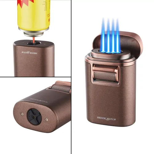 Газові запальнички Запальничка газова для сигар настільна 4 турбо Silver Match Monaco підставка для сигари, темна мідь, подарункова коробка (40674372)