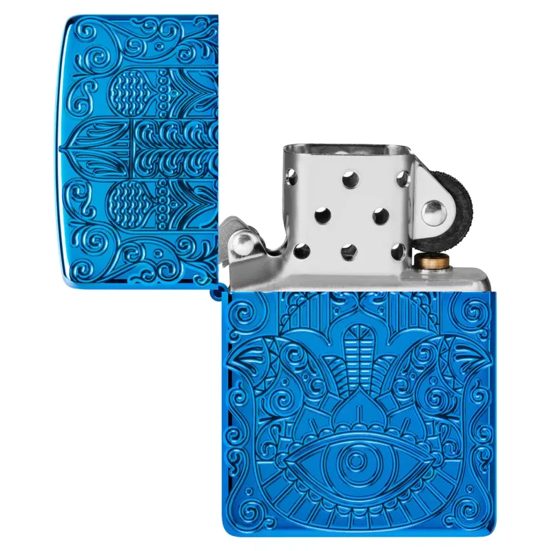 Зажигалка армированная бензиновая ZIPPO Armor® High Polish Blue Hamsa Design, голубой полированный (46752)