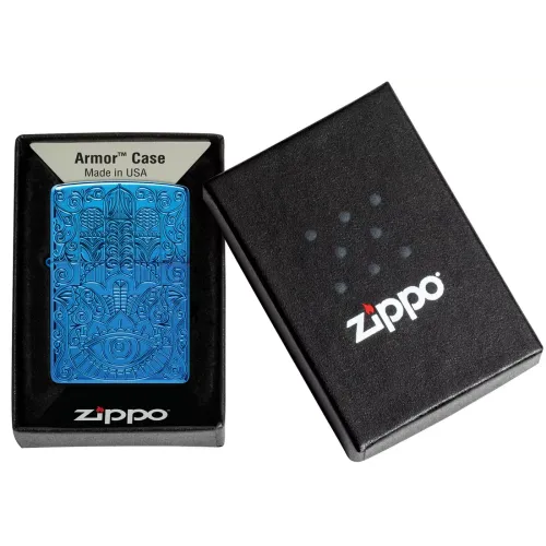 Зажигалка армированная бензиновая ZIPPO Armor® High Polish Blue Hamsa Design, голубой полированный (46752)