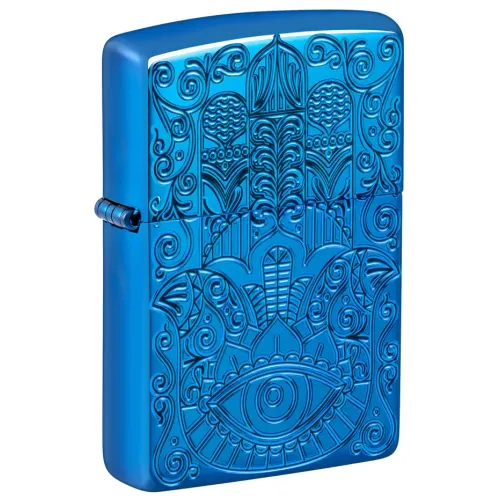 Зажигалка армированная бензиновая ZIPPO Armor® High Polish Blue Hamsa Design, голубой полированный (46752)