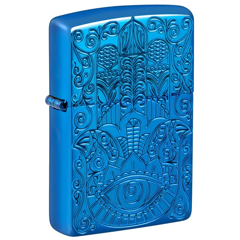 Зажигалка армированная бензиновая ZIPPO Armor® High Polish Blue Hamsa Design, голубой полированный (46752)