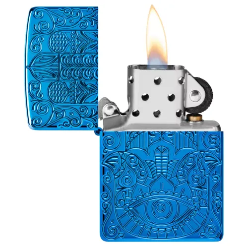 Зажигалка армированная бензиновая ZIPPO Armor® High Polish Blue Hamsa Design, голубой полированный (46752)