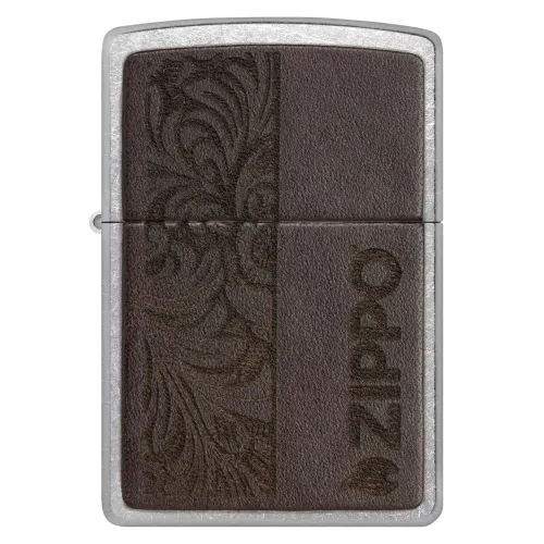 Зажигалка бензиновая ZIPPO Brown Leather Emblem - Zippo Design, хром, кожа коричневый (49920)