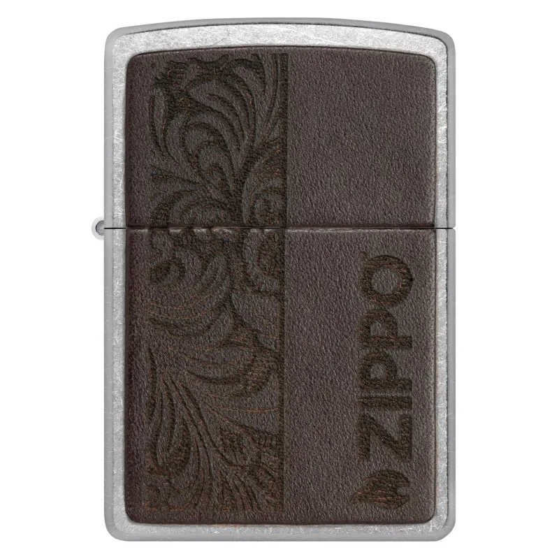 Зажигалка бензиновая ZIPPO Brown Leather Emblem - Zippo Design, хром, кожа коричневый (49920)