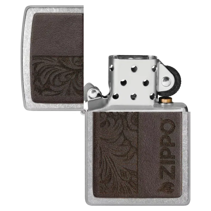 Зажигалка бензиновая ZIPPO Brown Leather Emblem - Zippo Design, хром, кожа коричневый (49920)
