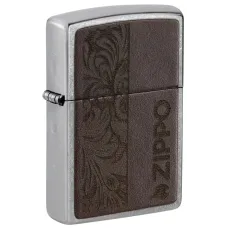 Зажигалка бензиновая ZIPPO Brown Leather Emblem - Zippo Design, хром, кожа коричневый (49920)