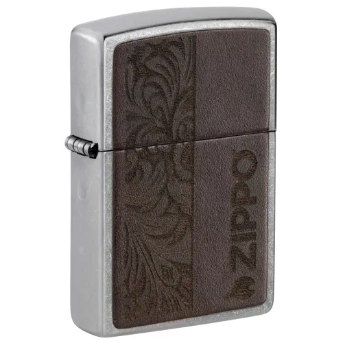Зажигалка бензиновая ZIPPO Brown Leather Emblem - Zippo Design, хром, кожа коричневый (49920)