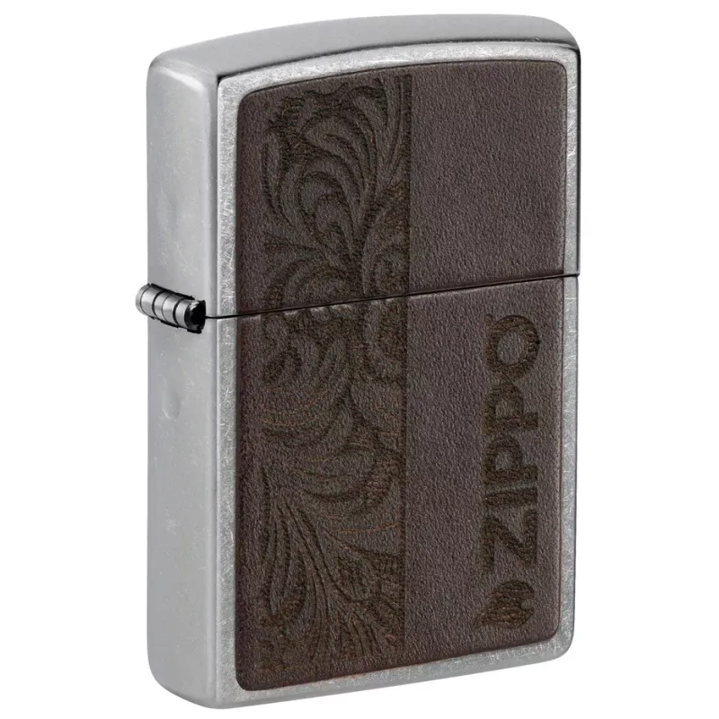 Зажигалка бензиновая ZIPPO Brown Leather Emblem - Zippo Design, хром, кожа коричневый (49920)