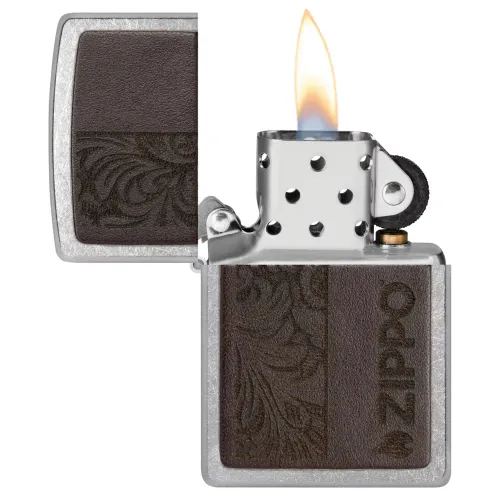 Зажигалка бензиновая ZIPPO Brown Leather Emblem - Zippo Design, хром, кожа коричневый (49920)