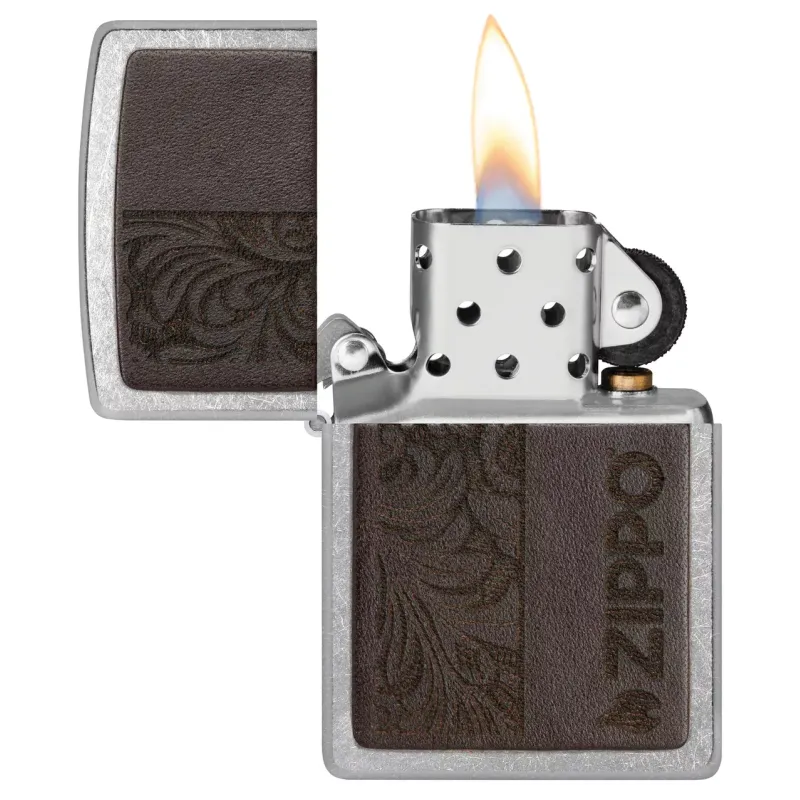 Зажигалка бензиновая ZIPPO Brown Leather Emblem - Zippo Design, хром, кожа коричневый (49920)