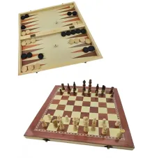 Ігровий набір 3 в 1 нарди, шахи, шашки DUKE дерево, картонна упаковка 40х19, 5х4, 5 см (DN36197)
