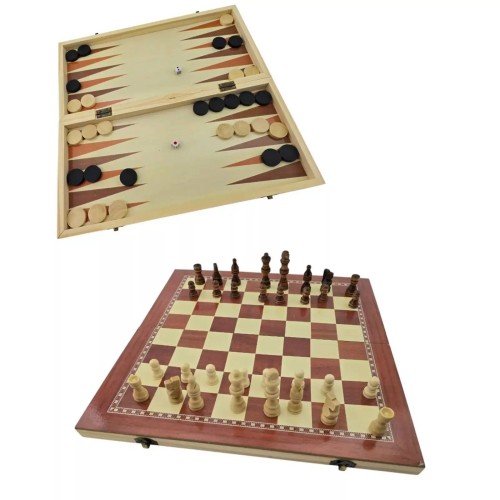 Ігрові набори Ігровий набір 3 в 1 нарди, шахи, шашки DUKE дерево, картонна упаковка 40х19, 5х4, 5 см (DN36197)