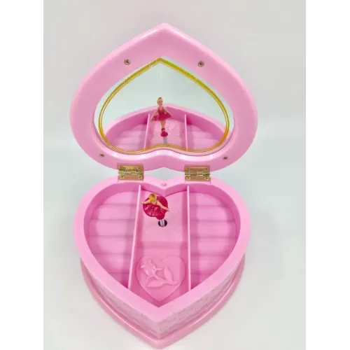 Ящики, комодики, шкафчики Шкатулка музыкальная "Балеринка в сердце" пластик, зеркало, розовый (DN29468)