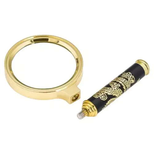 Компасы, лупы Универсальная лупа с ручкой "Дракон", металл, пластик черный, золотистый, кратность 5Х d-8 см h-16,5 см (DN29798)
