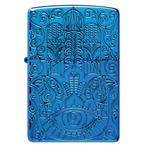 Бензинові запальнички Запальничка армована бензинова ZIPPO Armor® High Polish Blue Hamsa Design, блакитний полірований (46752)