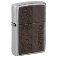 Зажигалка бензиновая ZIPPO Brown Leather Emblem - Zippo Design, хром, кожа коричневый (49920)