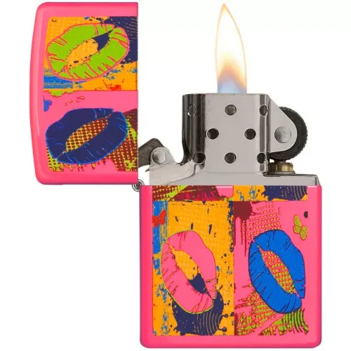 Бензиновые зажигалки Зажигалка бензиновая ZIPPO Pop Lips неоновый розовый (29086)