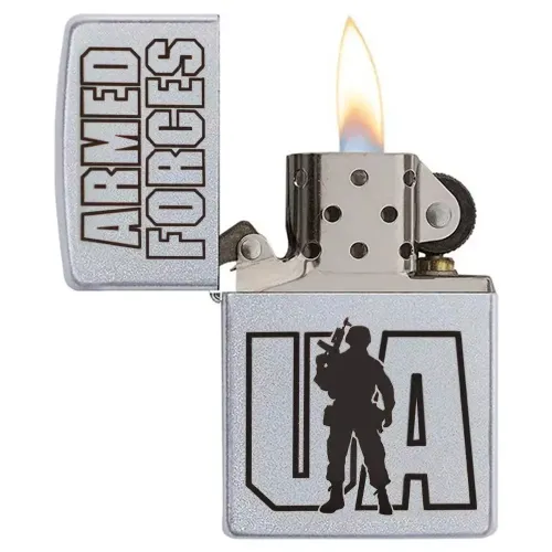 Бензиновые зажигалки Зажигалка бензиновая Zippo Ukraine Satin Chrome гравировка Вооруженные силы Украины (205 AFU)