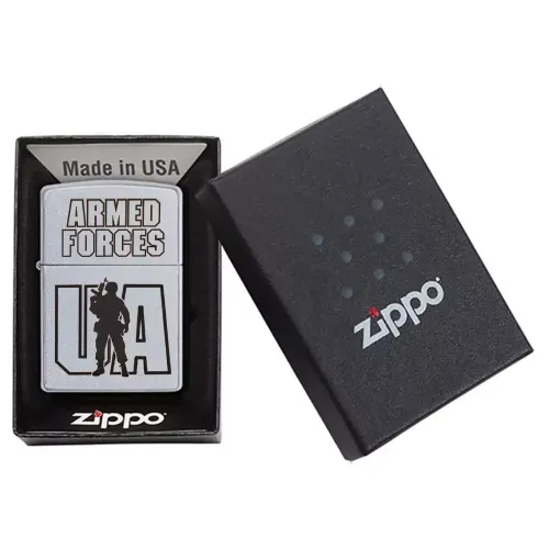 Бензиновые зажигалки Зажигалка бензиновая Zippo Ukraine Satin Chrome гравировка Вооруженные силы Украины (205 AFU)