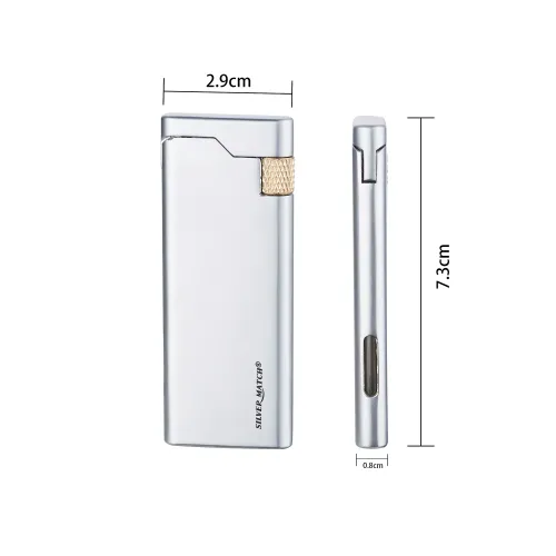 Газові запальнички Запальничка тонка кремнієва газова Silver Match Metal Flint Riga Срібляста (40672350SL)