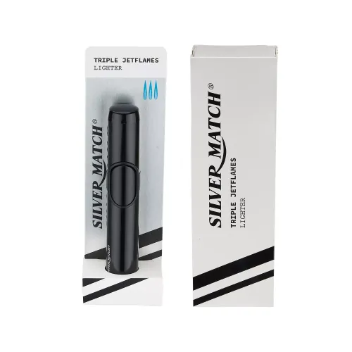 Газові запальнички Запальничка висока газова 3 турбо Silver Match Copenhague чорна, подарункова коробка (40674354BL)