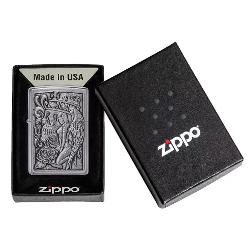 Зажигалка бензиновая Zippo Skull And Angel Emblem, матовый хром (49442)