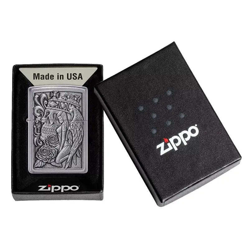 Зажигалка бензиновая Zippo Skull And Angel Emblem, матовый хром (49442)