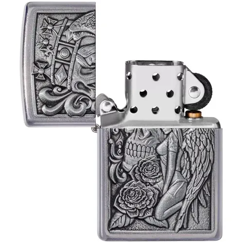 Зажигалка бензиновая Zippo Skull And Angel Emblem, матовый хром (49442)