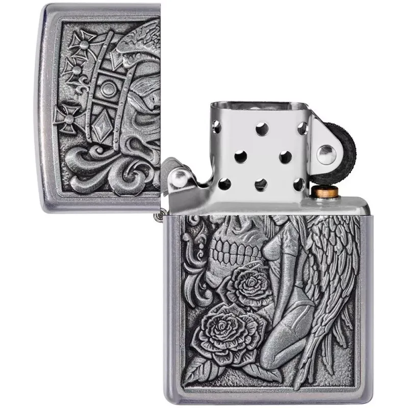 Зажигалка бензиновая Zippo Skull And Angel Emblem, матовый хром (49442)
