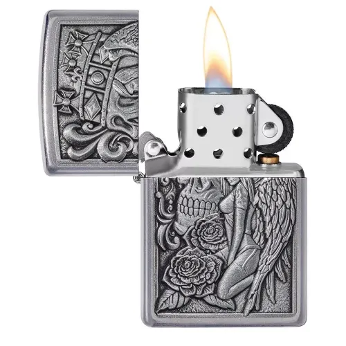 Зажигалка бензиновая Zippo Skull And Angel Emblem, матовый хром (49442)