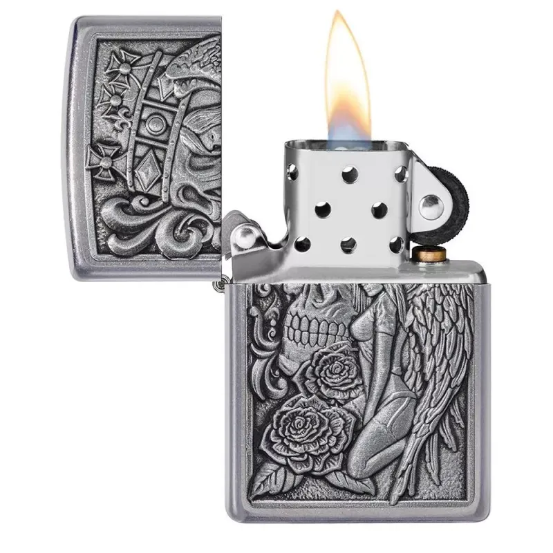 Зажигалка бензиновая Zippo Skull And Angel Emblem, матовый хром (49442)