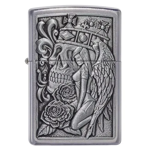 Зажигалка бензиновая Zippo Skull And Angel Emblem, матовый хром (49442)